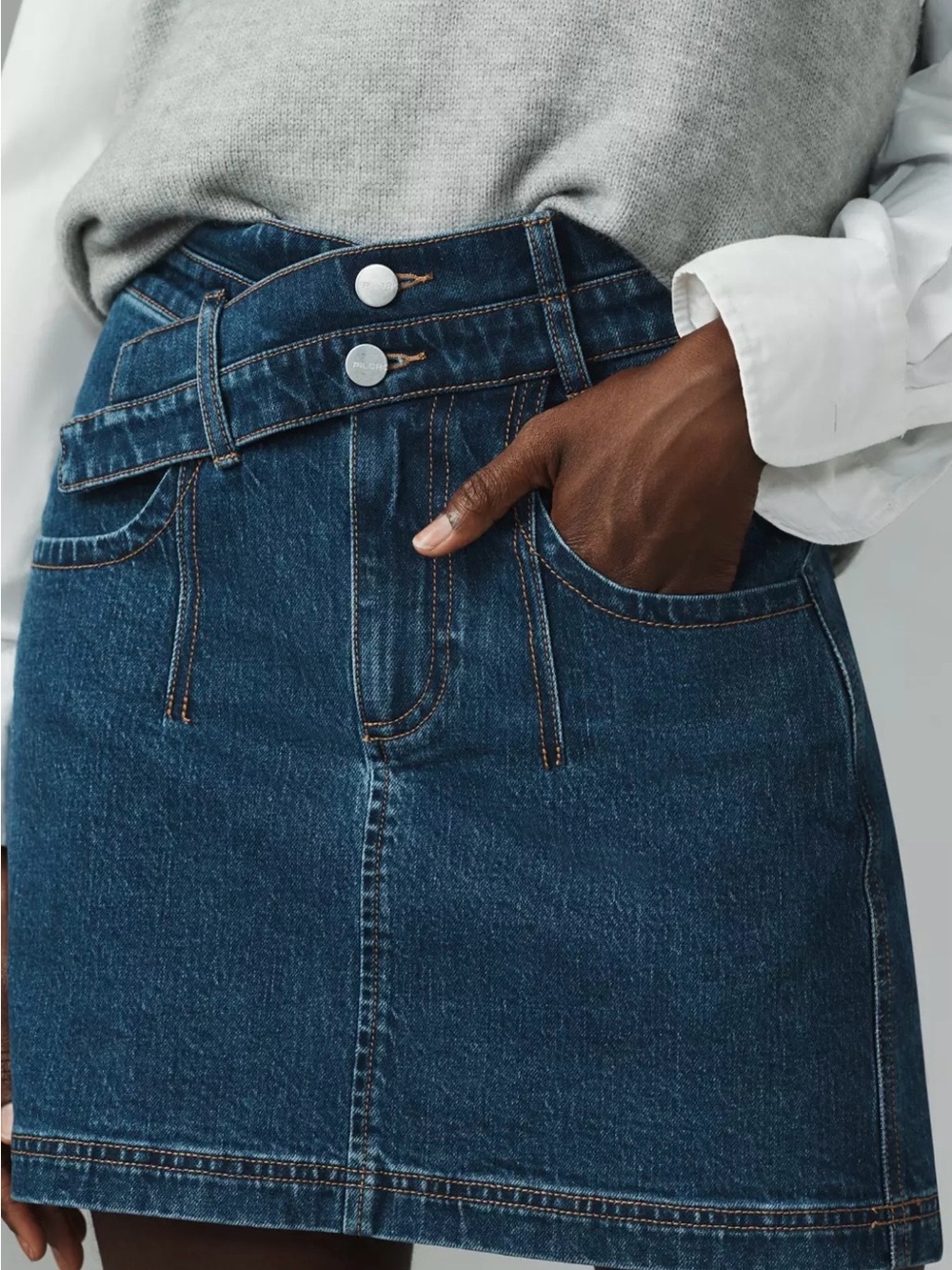 Pilcro Double Waist Dark Wash Blue Denim Mini Skirt size 6